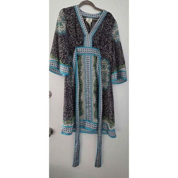 Boho-Chic Printed Tunic Dress with Tie Waist – Size 10 - Picture 1 of 5